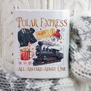 🚂 Polar Express Believe Mug - Train & Conductor Ticket Design - 11oz White Mug